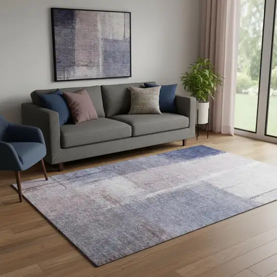 Lavender Gray And Ivory Abstract Washable Area Rug With UV Protection Photo 2