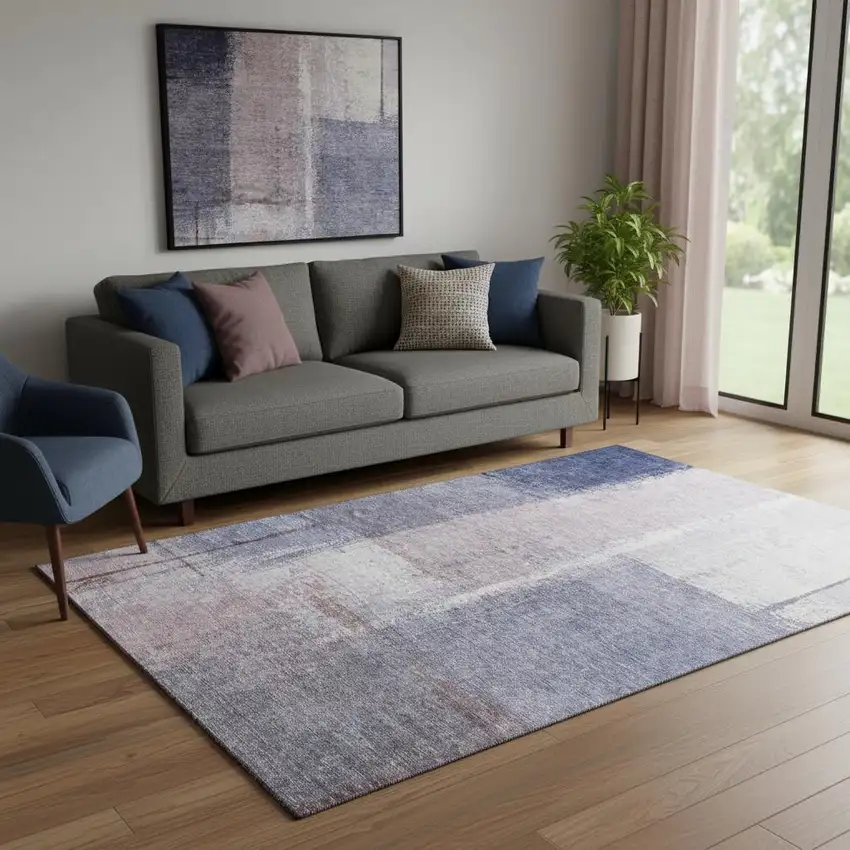 Lavender Gray And Ivory Abstract Washable Area Rug With UV Protection Photo 2