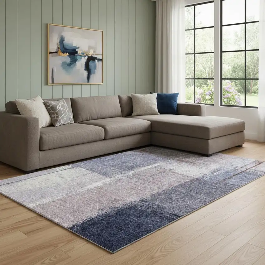 Lavender Gray And Ivory Abstract Washable Area Rug With UV Protection Photo 2