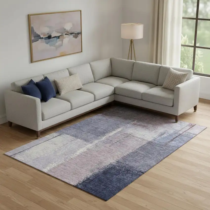 Lavender Gray And Ivory Abstract Washable Area Rug With UV Protection Photo 2