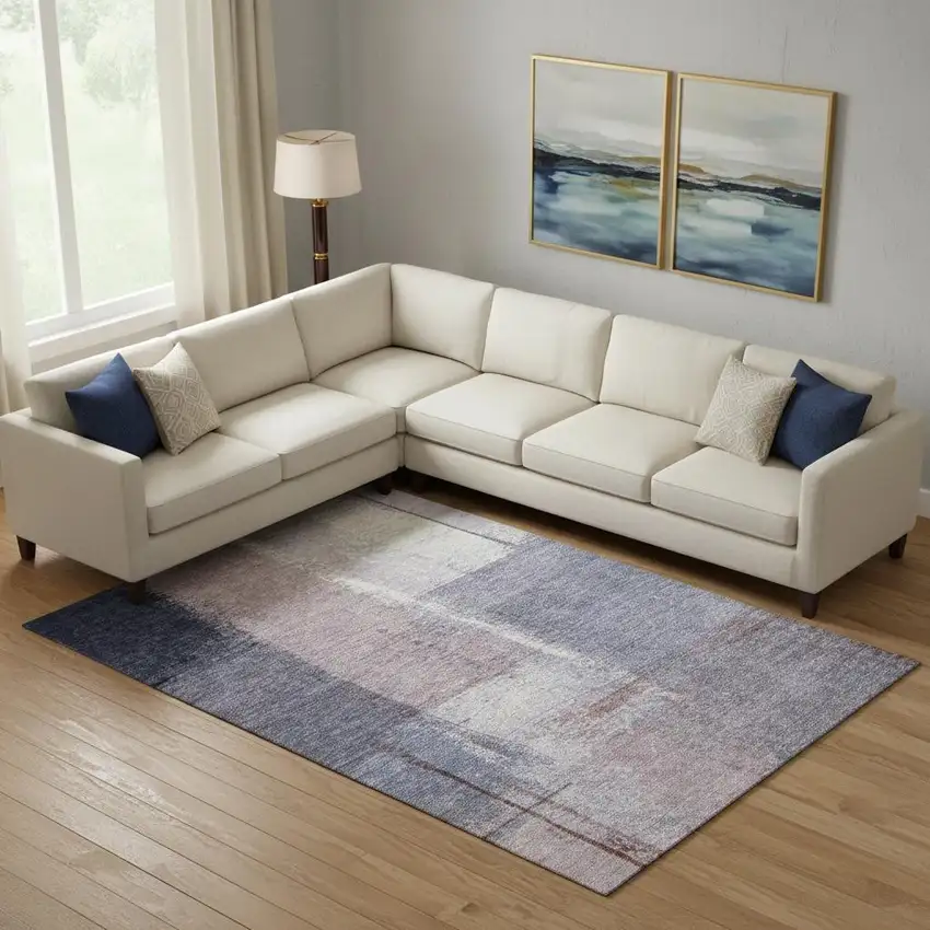 Lavender Gray And Ivory Abstract Washable Area Rug With UV Protection Photo 2