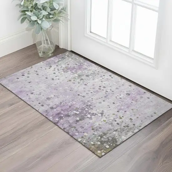 Lavender Gray And Ivory Abstract Washable Area Rug With UV Protection Photo 2