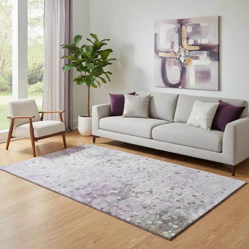 Lavender Gray And Ivory Abstract Washable Area Rug With UV Protection Photo 2