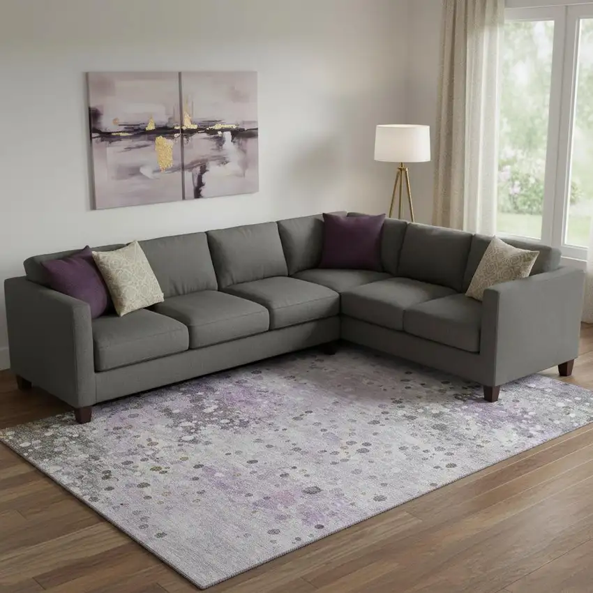 Lavender Gray And Ivory Abstract Washable Area Rug With UV Protection Photo 2