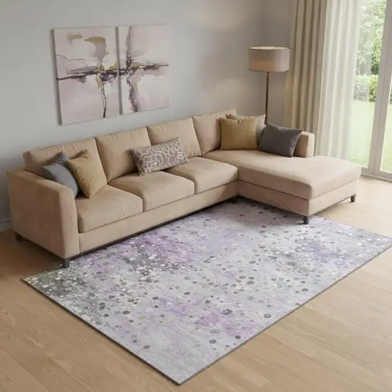 Lavender Gray And Ivory Abstract Washable Area Rug With UV Protection Photo 2