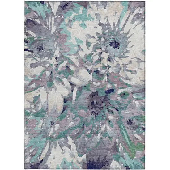 Lavender Gray And Ivory Floral Washable Indoor Outdoor Area Rug Photo 4
