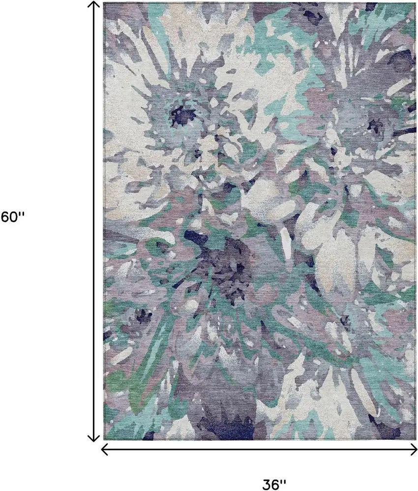 Lavender Gray And Ivory Floral Washable Indoor Outdoor Area Rug Photo 3