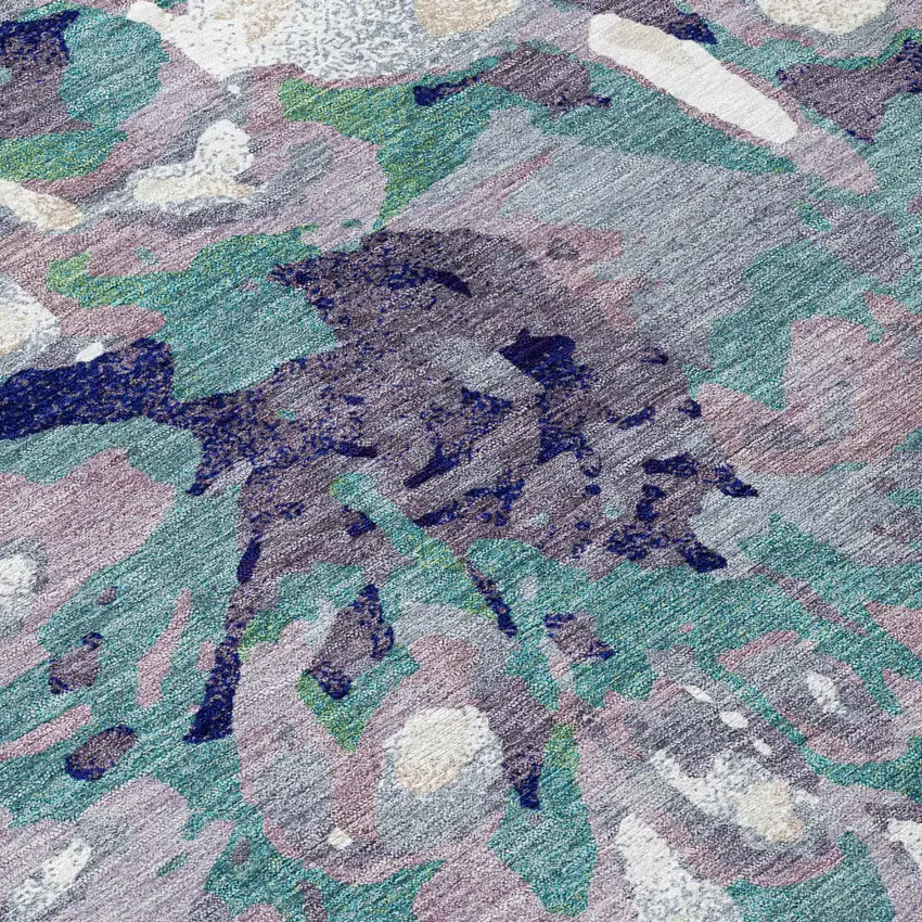 Lavender Gray And Ivory Floral Washable Indoor Outdoor Area Rug Photo 7