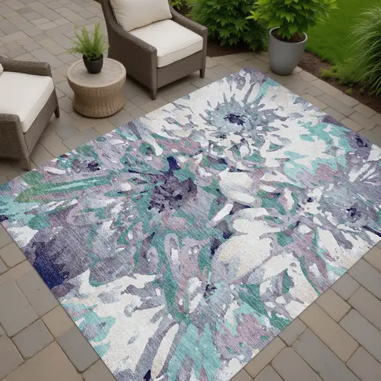 Lavender Gray And Ivory Floral Washable Indoor Outdoor Area Rug Photo 8