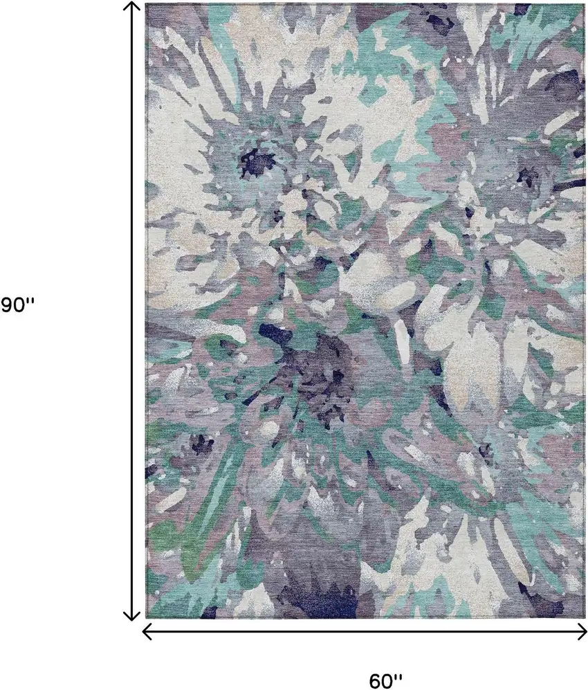 Lavender Gray And Ivory Floral Washable Indoor Outdoor Area Rug Photo 3