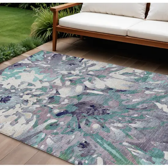 Lavender Gray And Ivory Floral Washable Indoor Outdoor Area Rug Photo 1