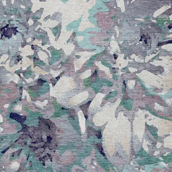 Lavender Gray And Ivory Floral Washable Indoor Outdoor Area Rug Photo 8