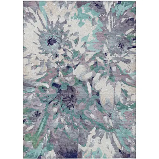 Lavender Gray And Ivory Floral Washable Indoor Outdoor Area Rug Photo 2