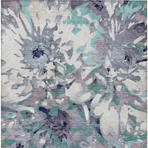 Photo of Lavender Gray And Ivory Floral Washable Indoor Outdoor Area Rug