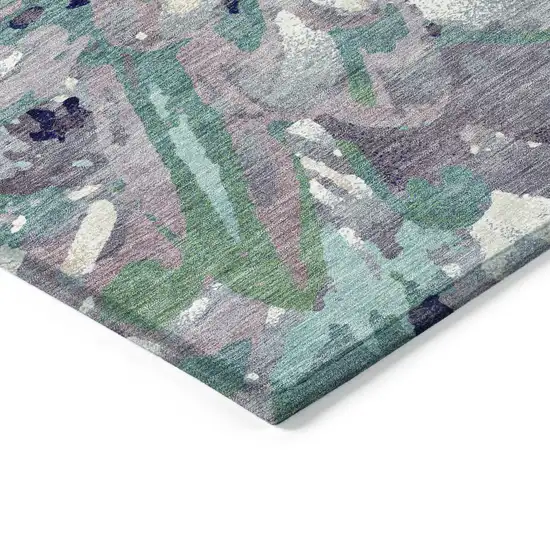 Lavender Gray And Ivory Floral Washable Indoor Outdoor Area Rug Photo 7