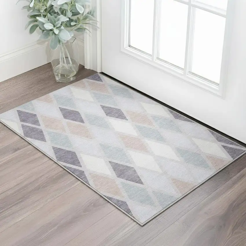 Lavender Gray And Ivory Geometric Washable Area Rug With UV Protection Photo 2