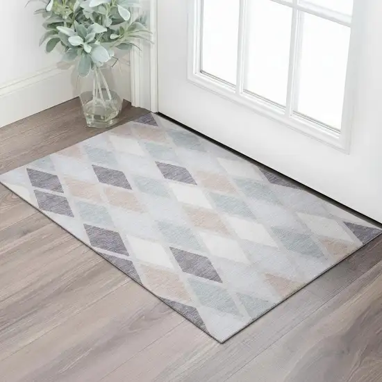 Lavender Gray And Ivory Geometric Washable Area Rug With UV Protection Photo 2