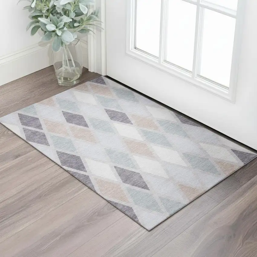 Lavender Gray And Ivory Geometric Washable Area Rug With UV Protection Photo 2