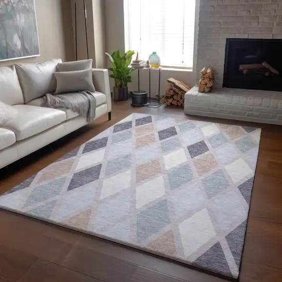 Lavender Gray And Ivory Geometric Washable Area Rug With UV Protection Photo 5