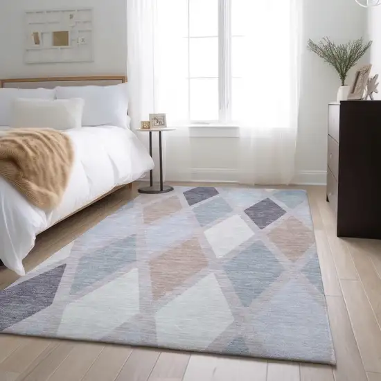 Lavender Gray And Ivory Geometric Washable Area Rug With UV Protection Photo 4