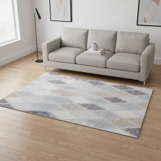 Lavender Gray And Ivory Geometric Washable Area Rug With UV Protection Photo 2