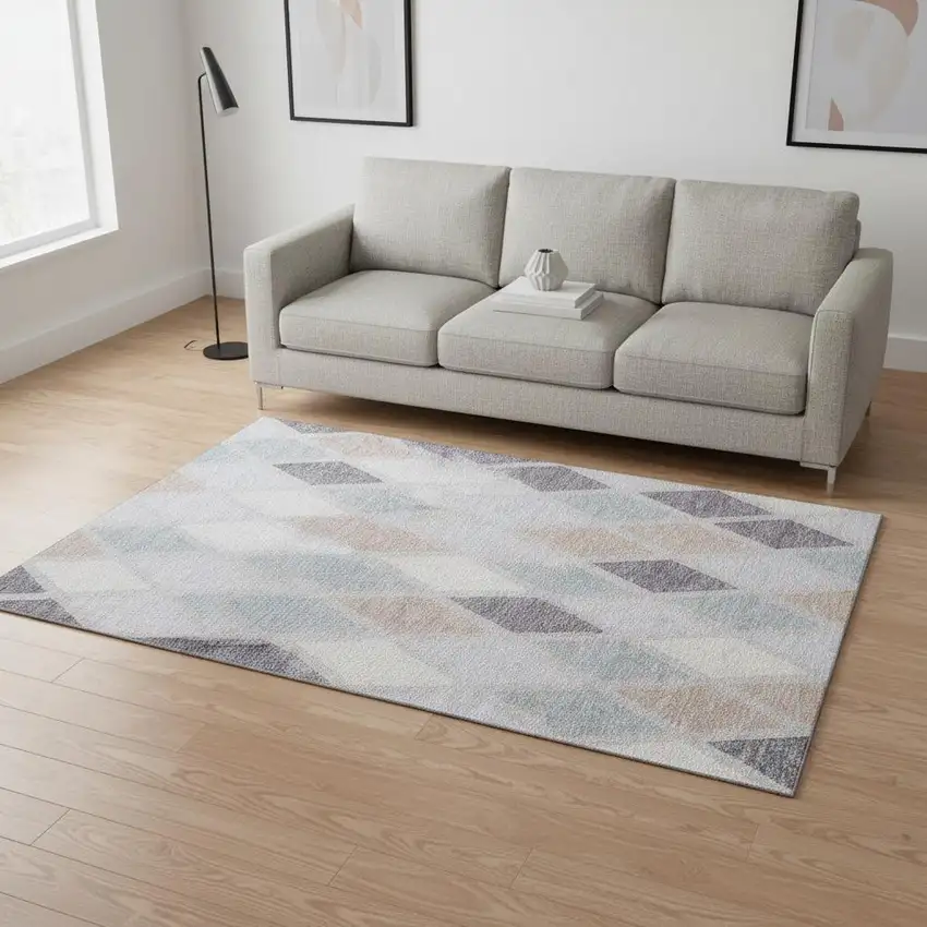 Lavender Gray And Ivory Geometric Washable Area Rug With UV Protection Photo 2