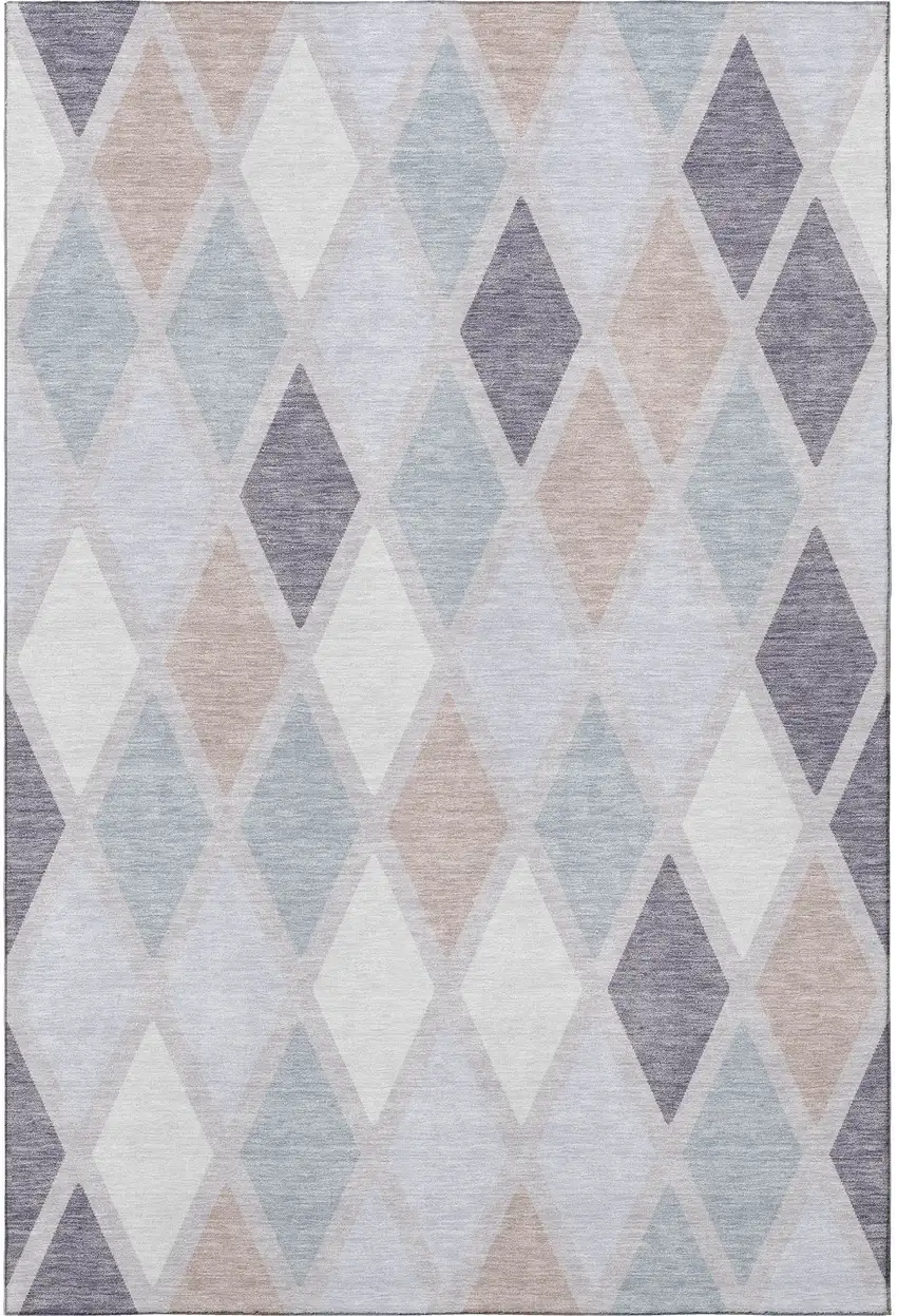 Lavender Gray And Ivory Geometric Washable Area Rug With UV Protection Photo 3