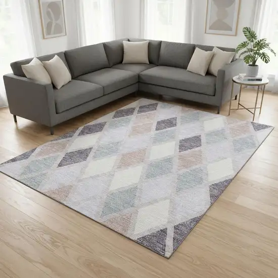 Lavender Gray And Ivory Geometric Washable Area Rug With UV Protection Photo 2
