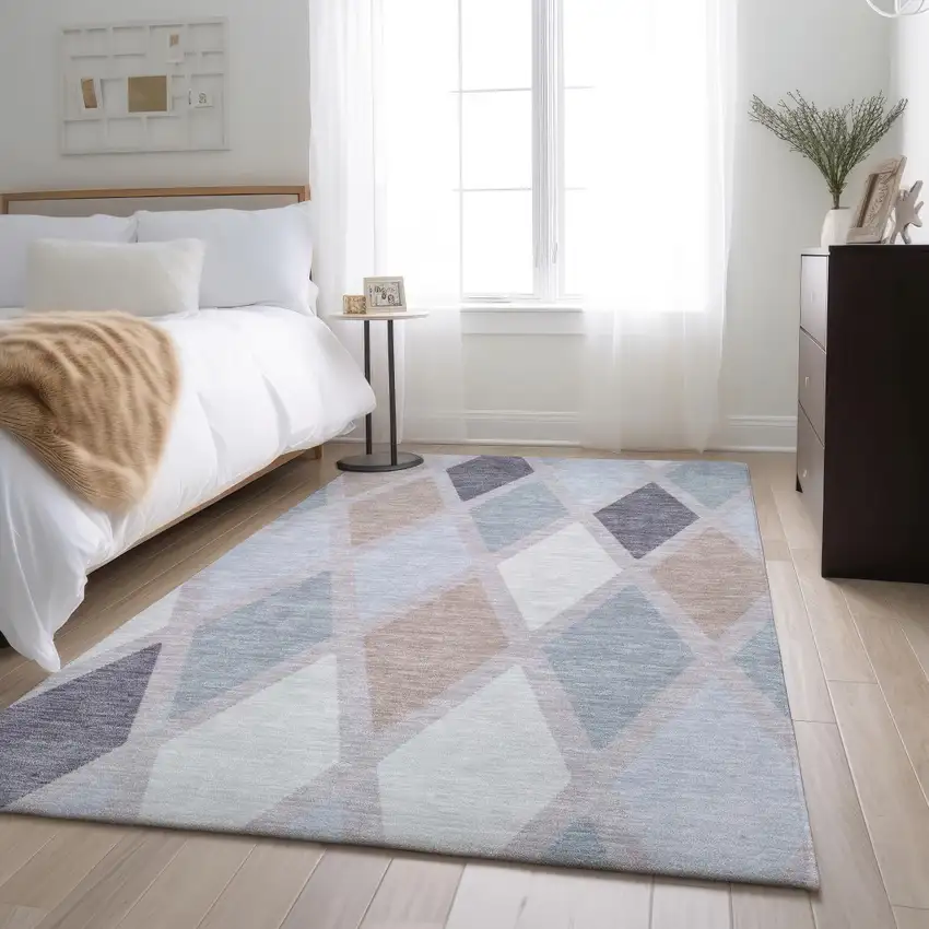 Lavender Gray And Ivory Geometric Washable Area Rug With UV Protection Photo 5