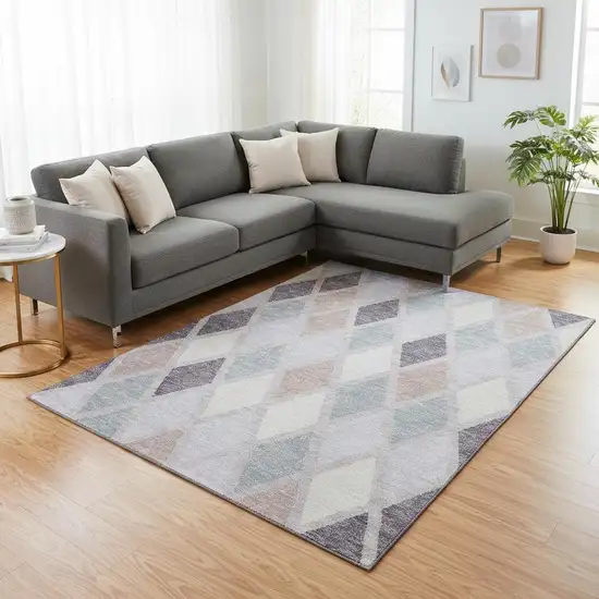 Lavender Gray And Ivory Geometric Washable Area Rug With UV Protection Photo 2
