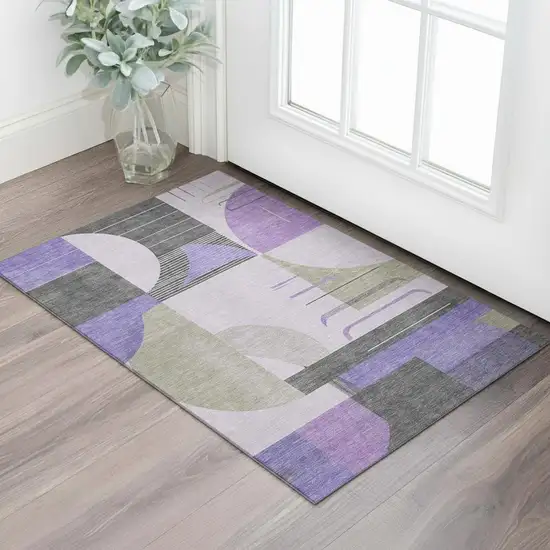 Lavender Gray And Ivory Geometric Washable Area Rug With UV Protection Photo 2