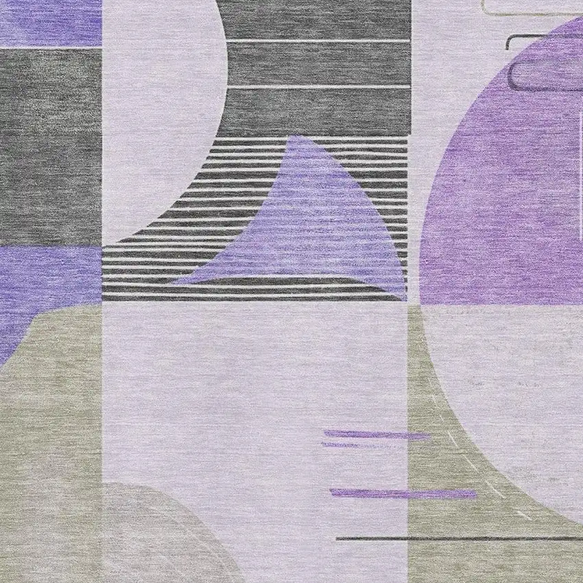 Lavender Gray And Ivory Geometric Washable Area Rug With UV Protection Photo 2