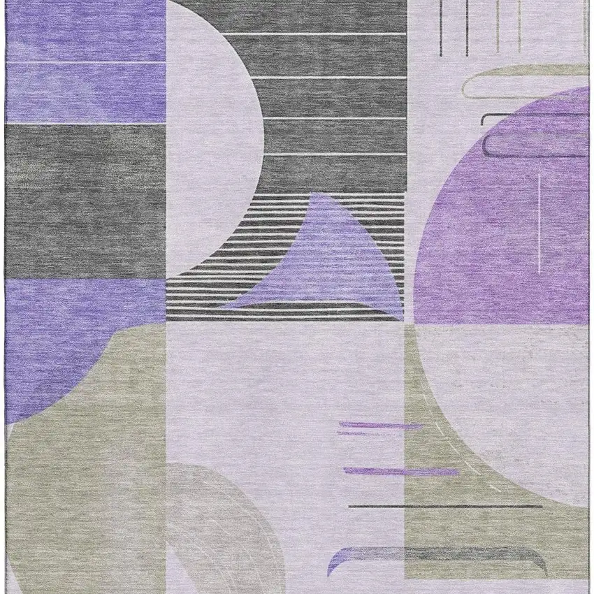 Lavender Gray And Ivory Geometric Washable Area Rug With UV Protection Photo 3