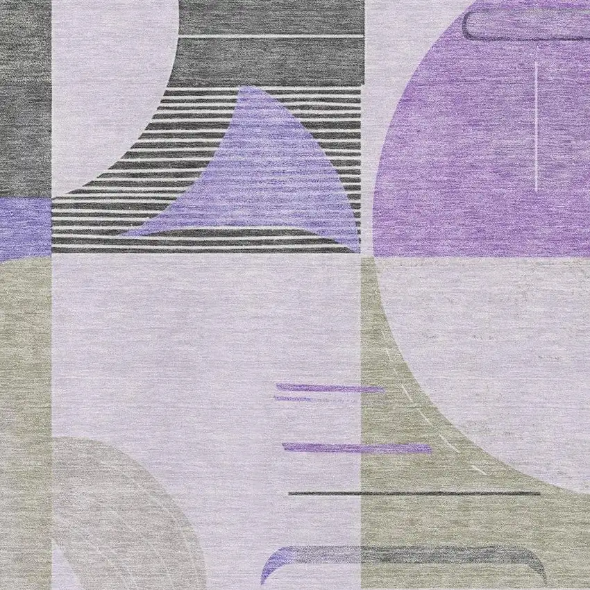 Lavender Gray And Ivory Geometric Washable Area Rug With UV Protection Photo 2