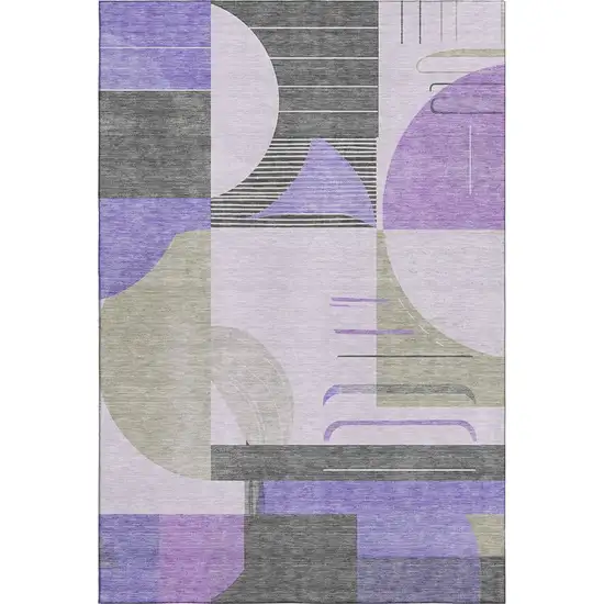 Lavender Gray And Ivory Geometric Washable Area Rug With UV Protection Photo 1