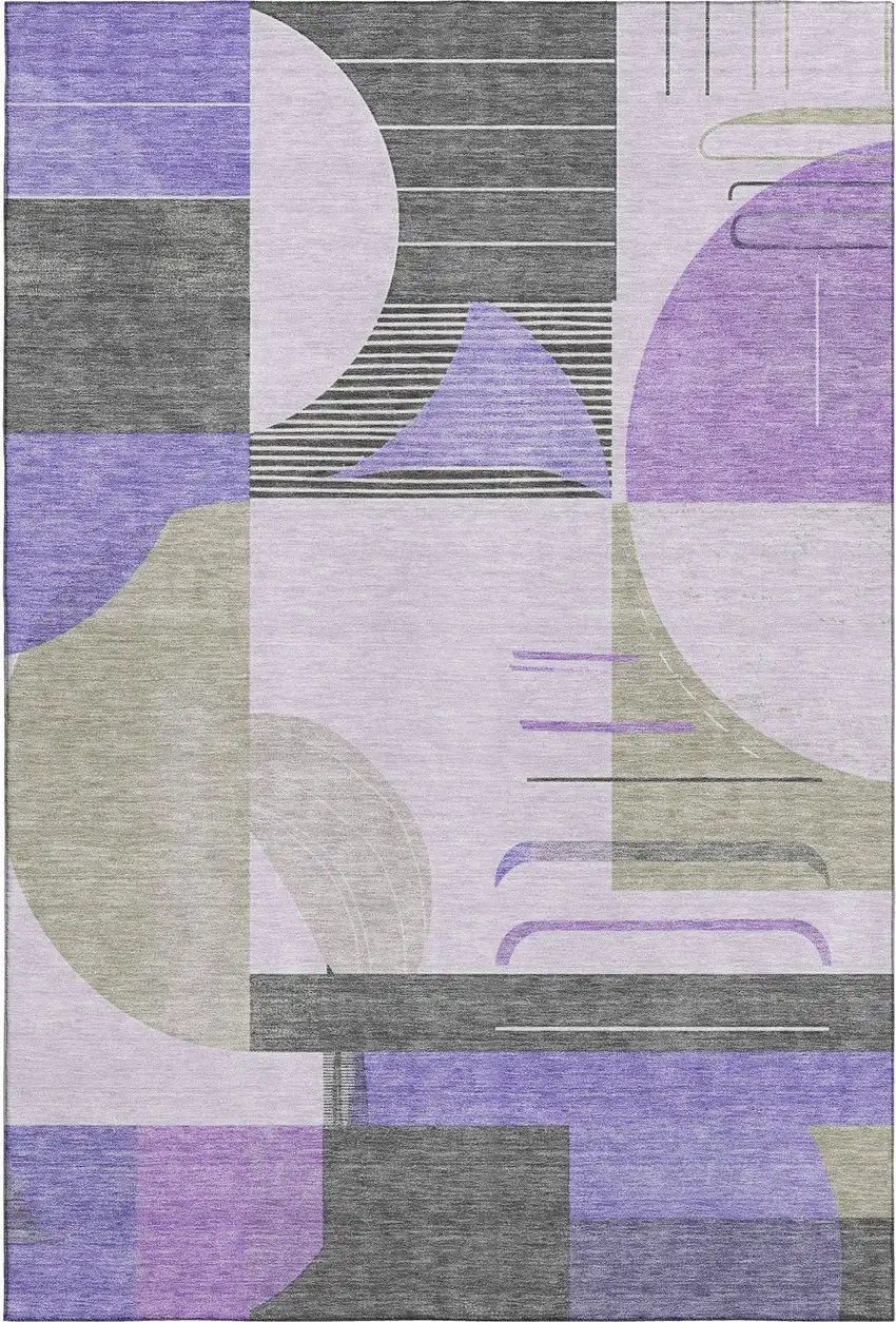 Lavender Gray And Ivory Geometric Washable Area Rug With UV Protection Photo 1