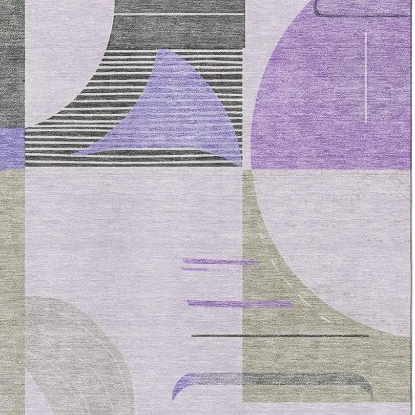 Lavender Gray And Ivory Geometric Washable Area Rug With UV Protection Photo 2