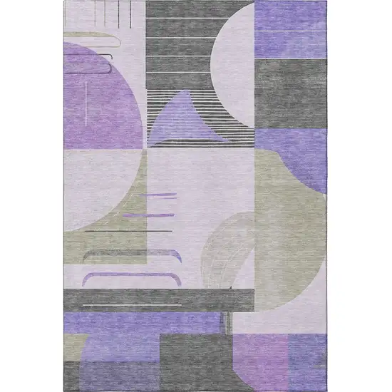 Lavender Gray And Ivory Geometric Washable Area Rug With UV Protection Photo 3