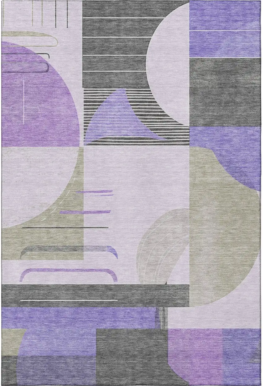 Lavender Gray And Ivory Geometric Washable Area Rug With UV Protection Photo 3
