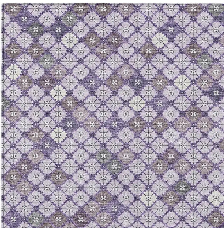 Lavender Gray And Ivory Geometric Washable Indoor Outdoor Area Rug Photo 3