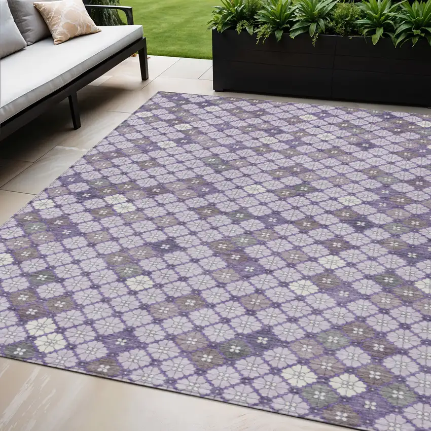Lavender Gray And Ivory Geometric Washable Indoor Outdoor Area Rug Photo 2