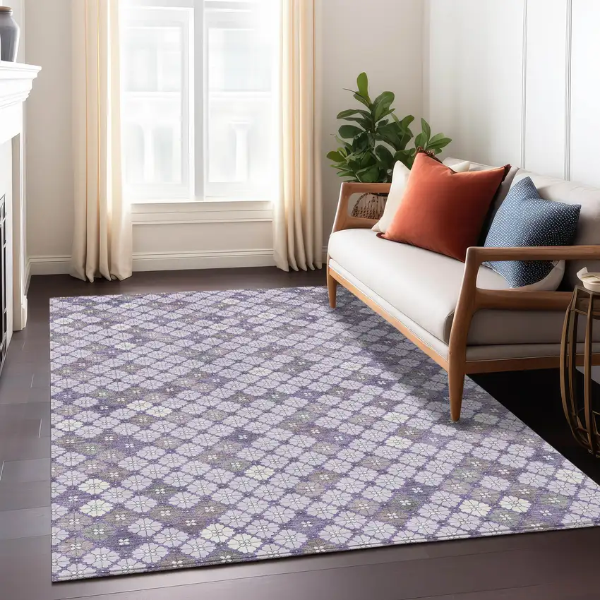 Lavender Gray And Ivory Geometric Washable Indoor Outdoor Area Rug Photo 7