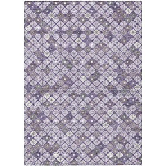 Lavender Gray And Ivory Geometric Washable Indoor Outdoor Area Rug Photo 1