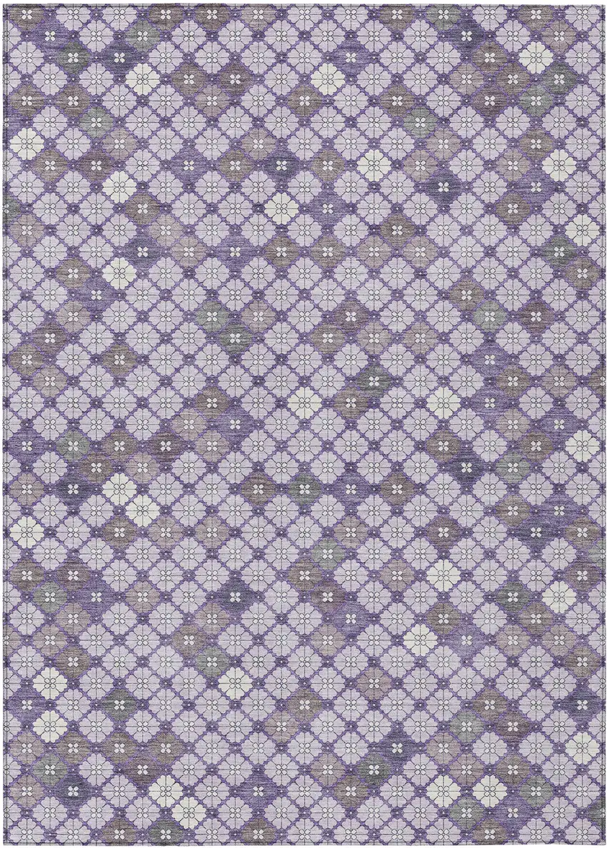Lavender Gray And Ivory Geometric Washable Indoor Outdoor Area Rug Photo 1