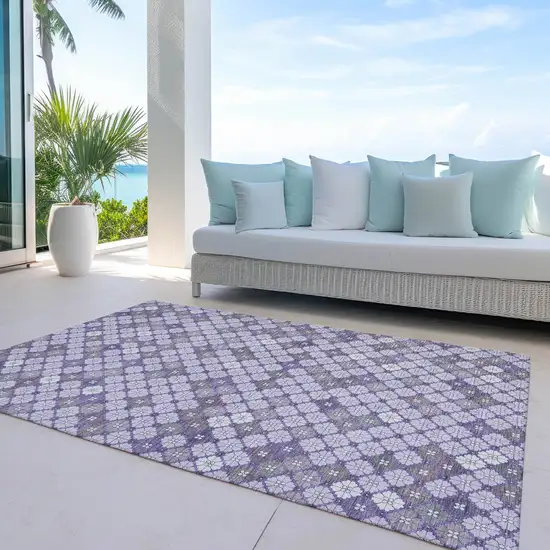 Lavender Gray And Ivory Geometric Washable Indoor Outdoor Area Rug Photo 5