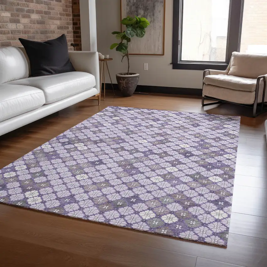 Lavender Gray And Ivory Geometric Washable Indoor Outdoor Area Rug Photo 6