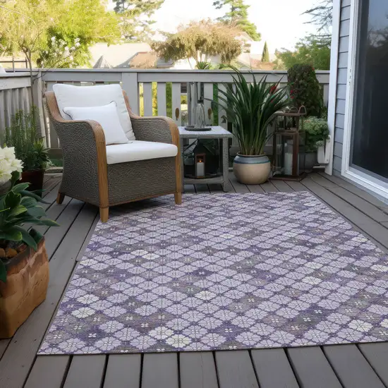 Lavender Gray And Ivory Geometric Washable Indoor Outdoor Area Rug Photo 8