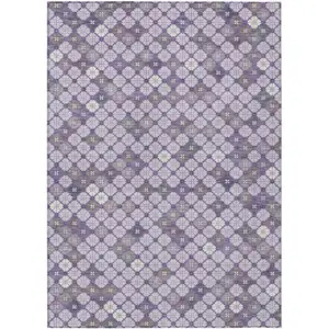 Photo of Lavender Gray And Ivory Geometric Washable Indoor Outdoor Area Rug