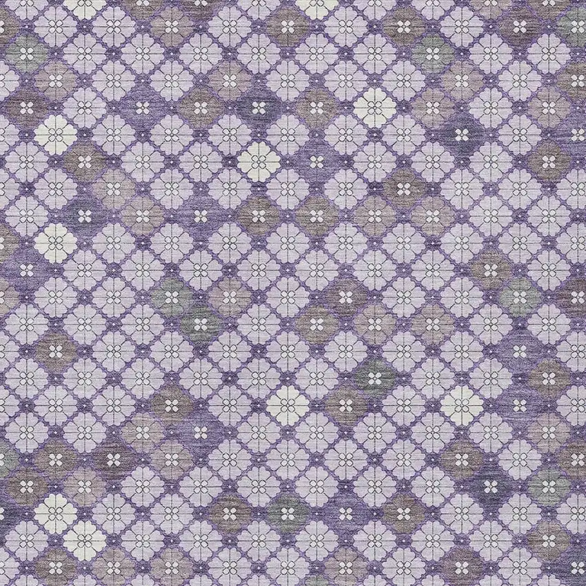 Lavender Gray And Ivory Geometric Washable Indoor Outdoor Area Rug Photo 3