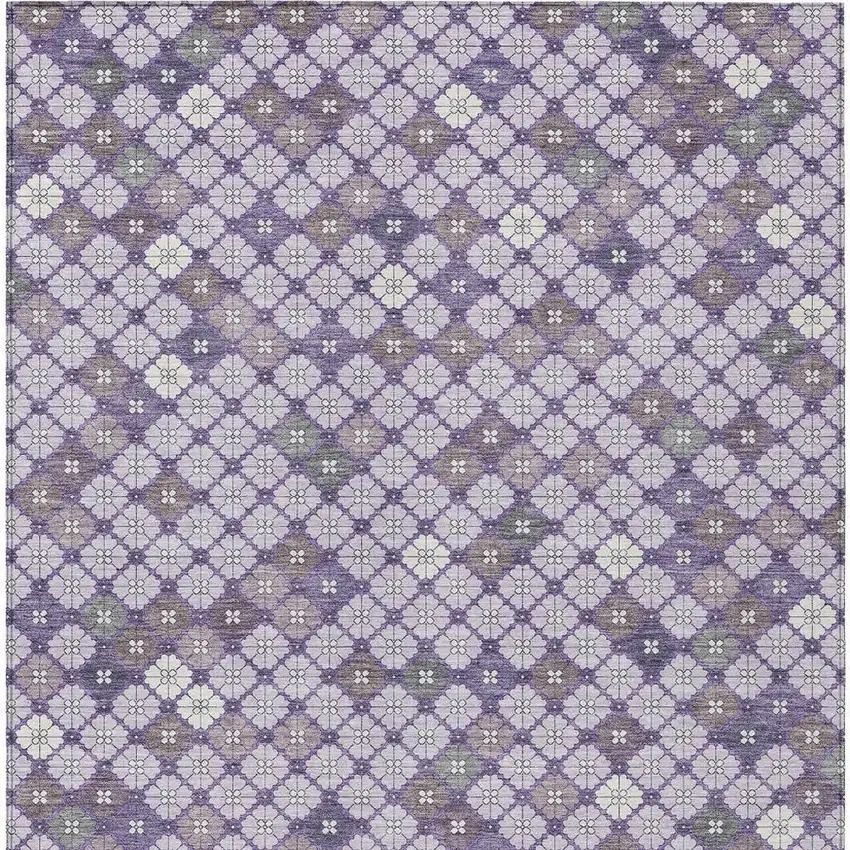 Lavender Gray And Ivory Geometric Washable Indoor Outdoor Area Rug Photo 4